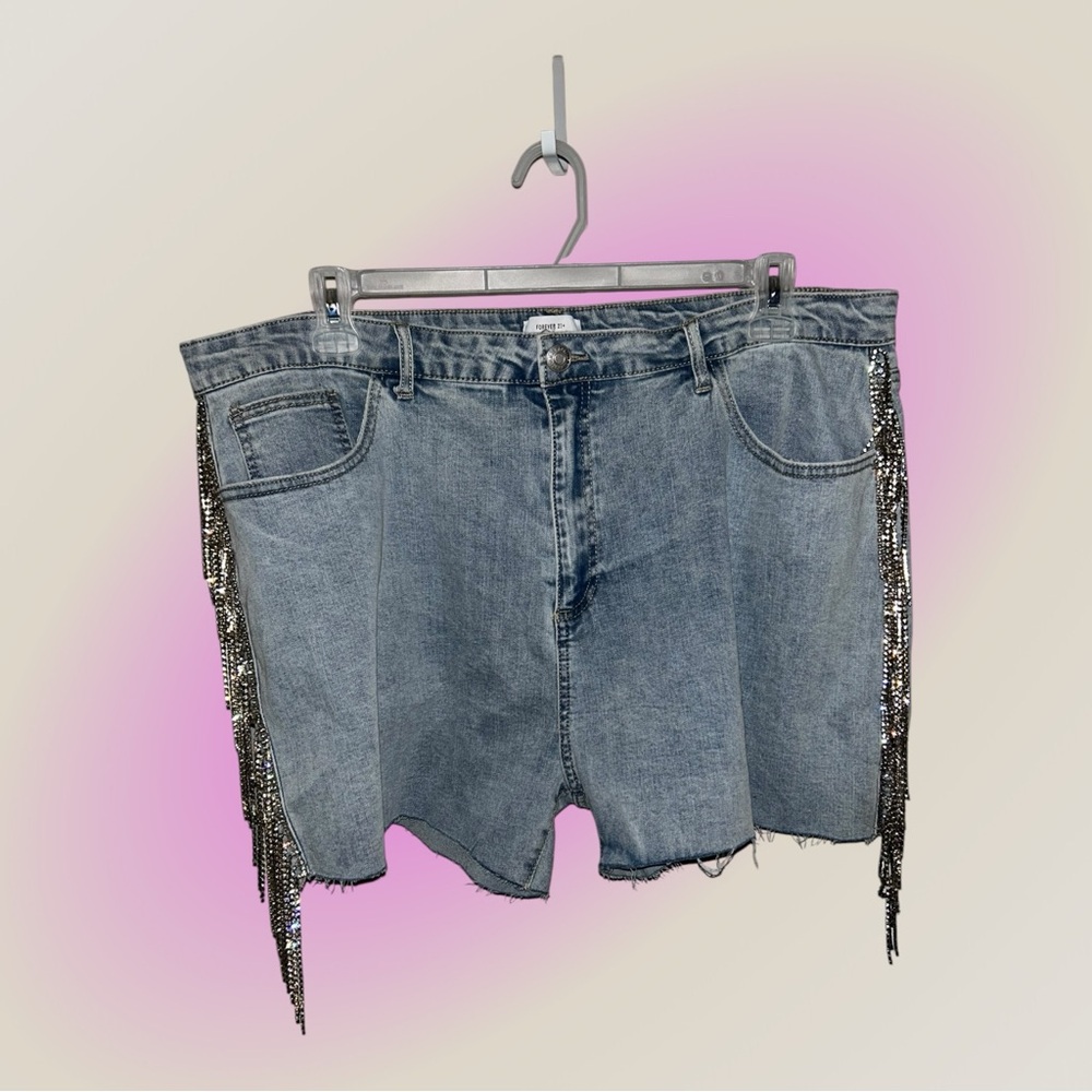 Forever 21 Blue Denim Shorts with Rhinestone Fringe